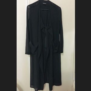 Longline sheer cardigan trench coat